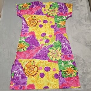 VTG Sante Dress Womens OS Multicolor Abstract Tunic Kaftan Maxi Loungewear
